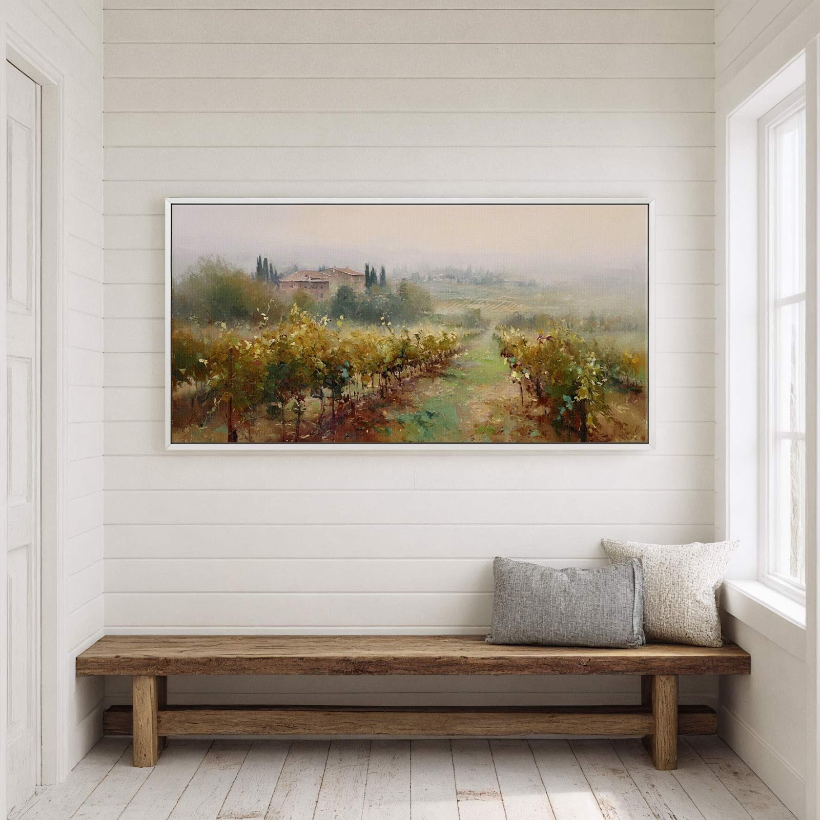 Canvas wall art in interior setting.