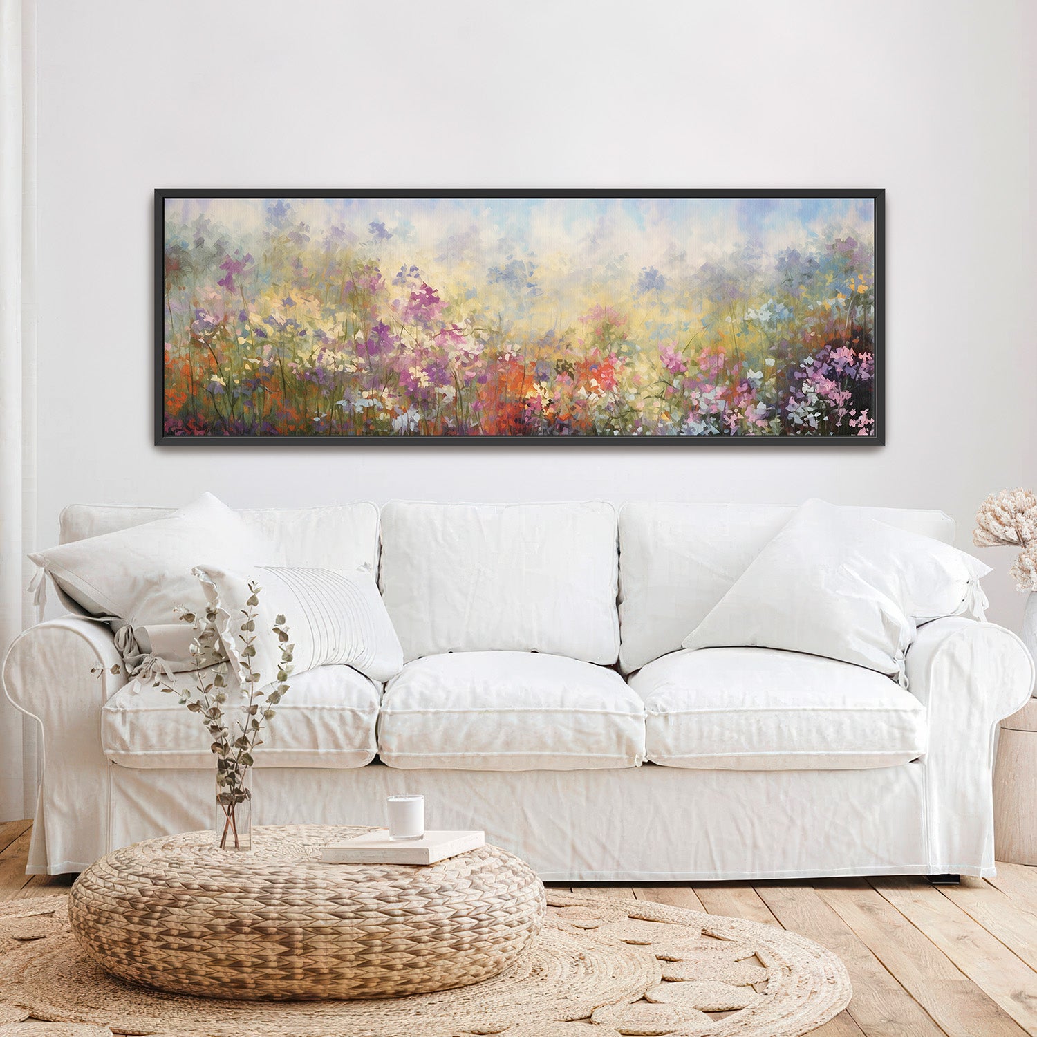 Breiter Kunstdruck auf Leinwand „Blumenwiese“ für das Wohnzimmer