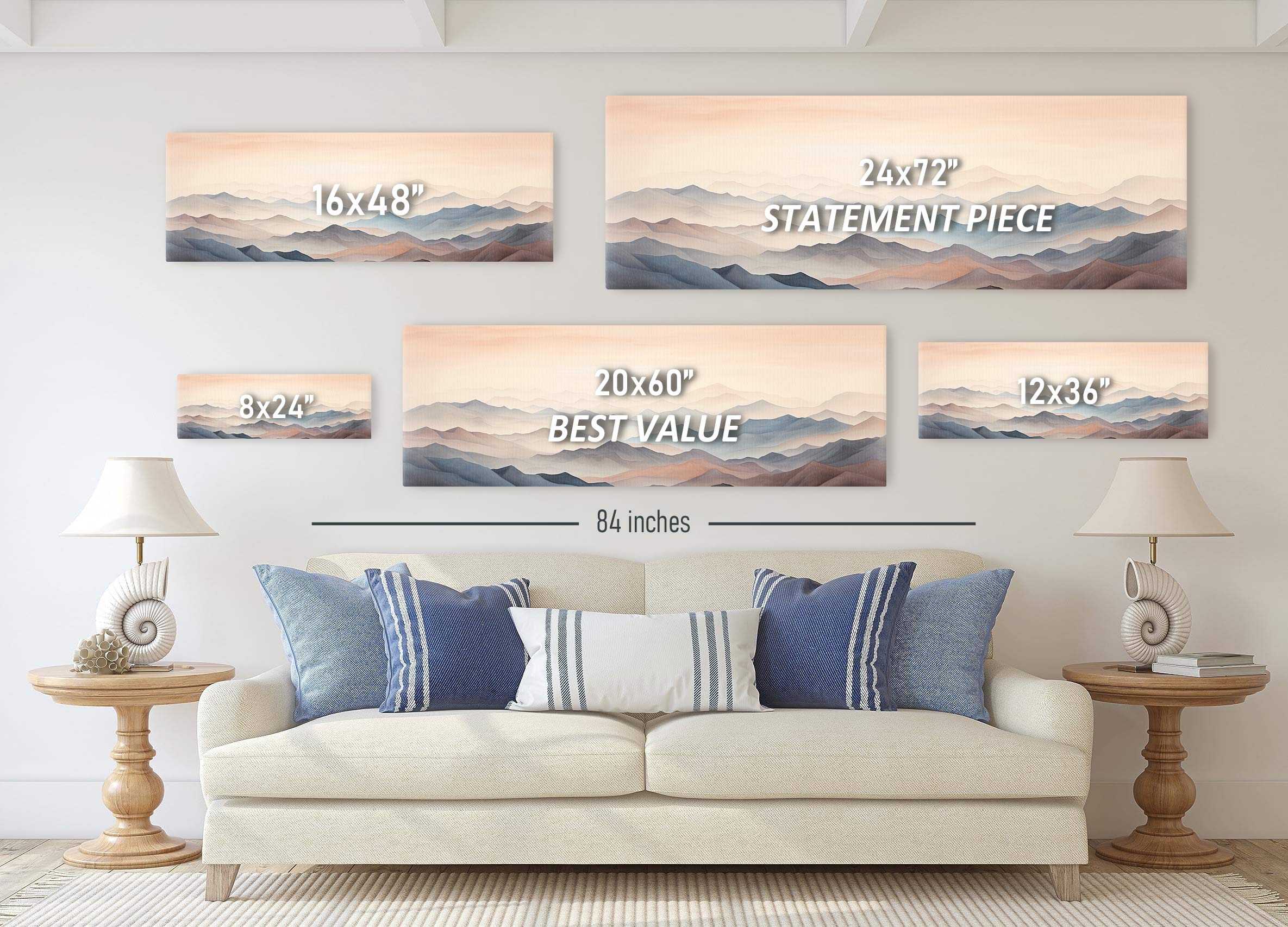 Misty Mountains Abstract Landscape Canvas Art