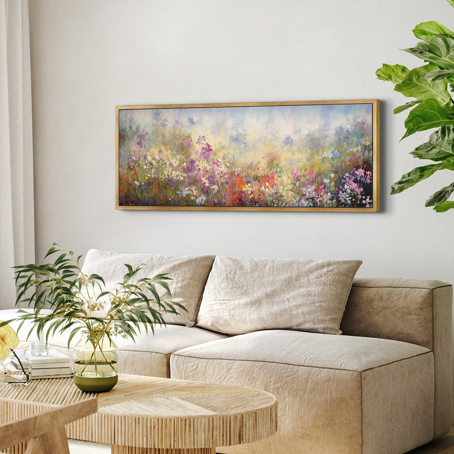 Breiter Kunstdruck auf Leinwand „Blumenwiese“ für das Wohnzimmer