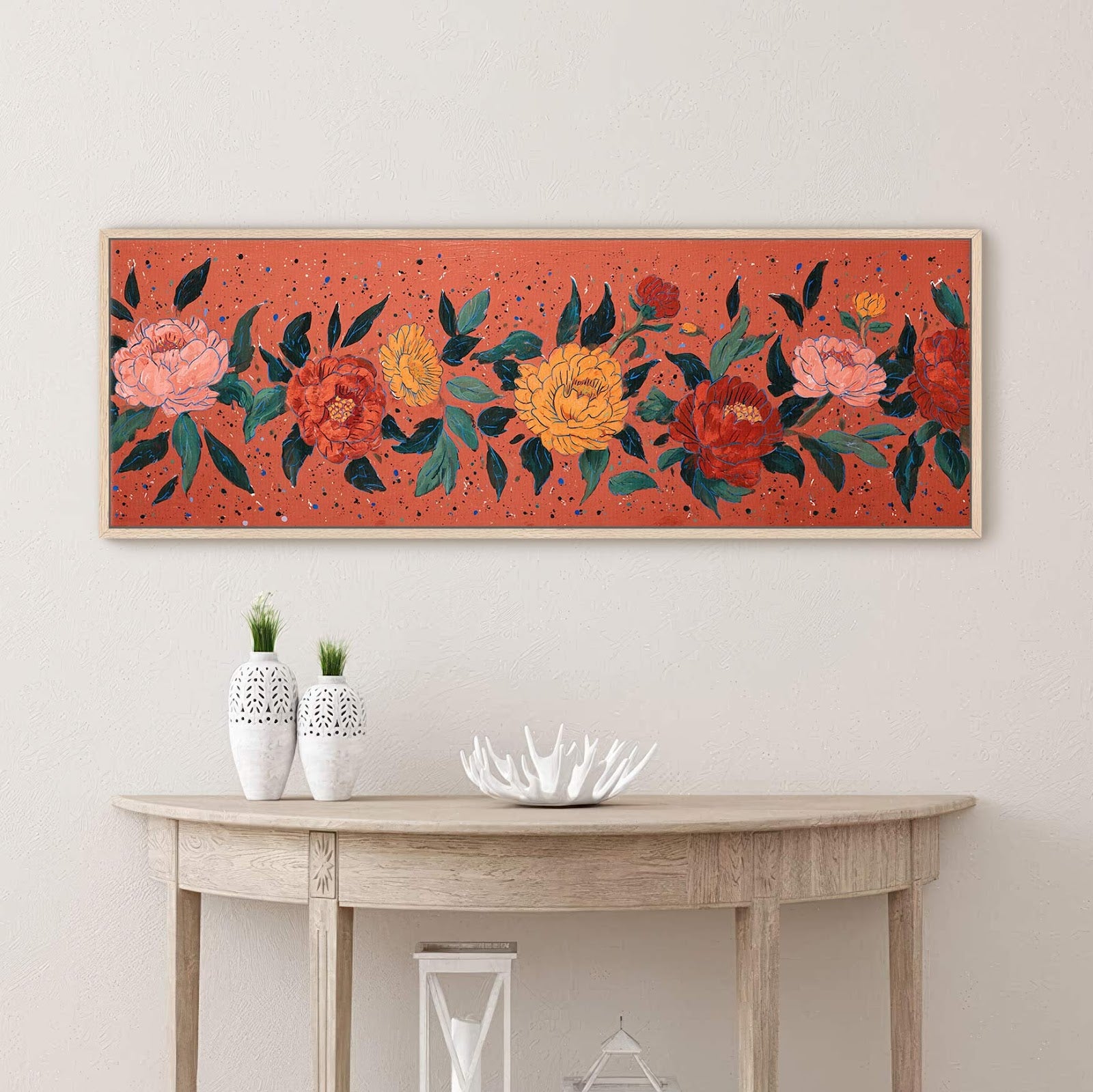 Canvas wall art in interior setting.