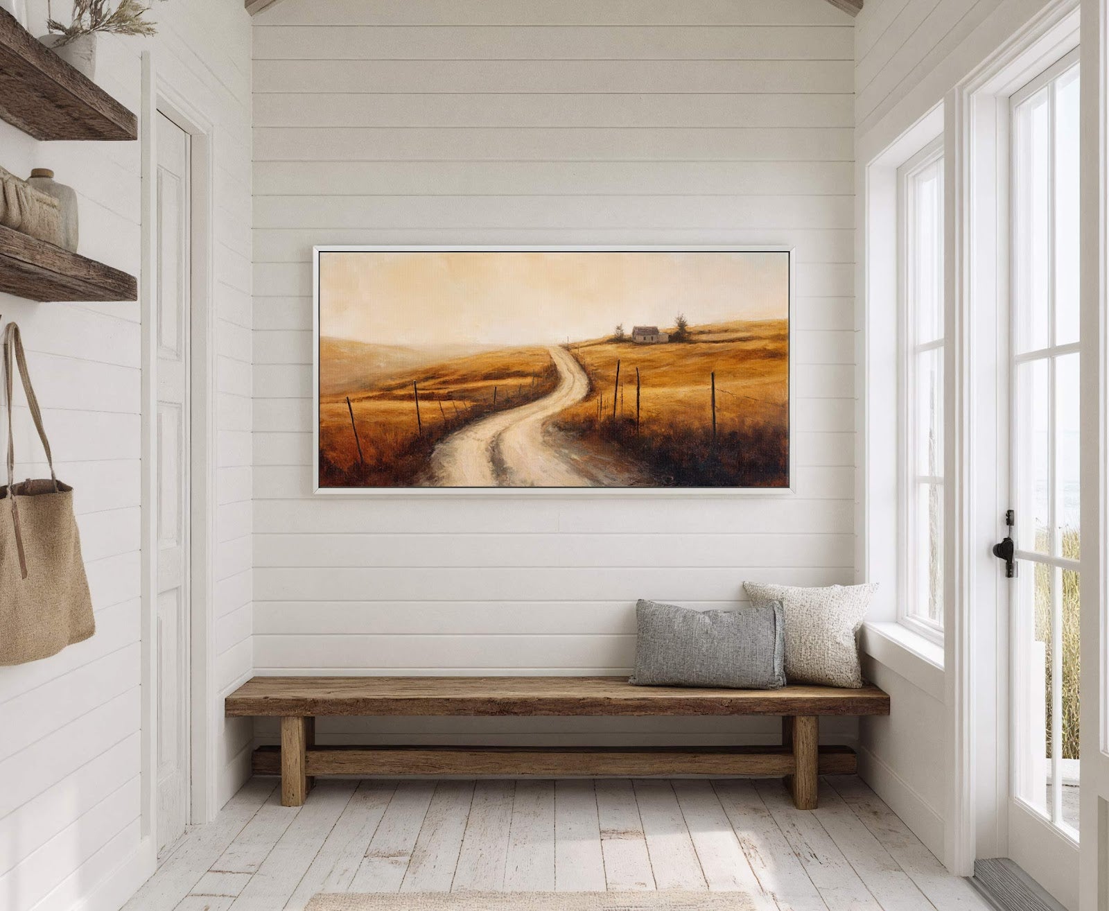 Canvas wall art in interior setting.
