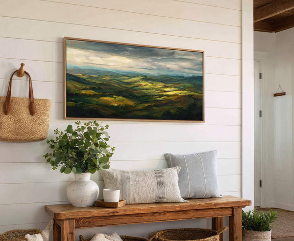 Canvas wall art in interior setting.