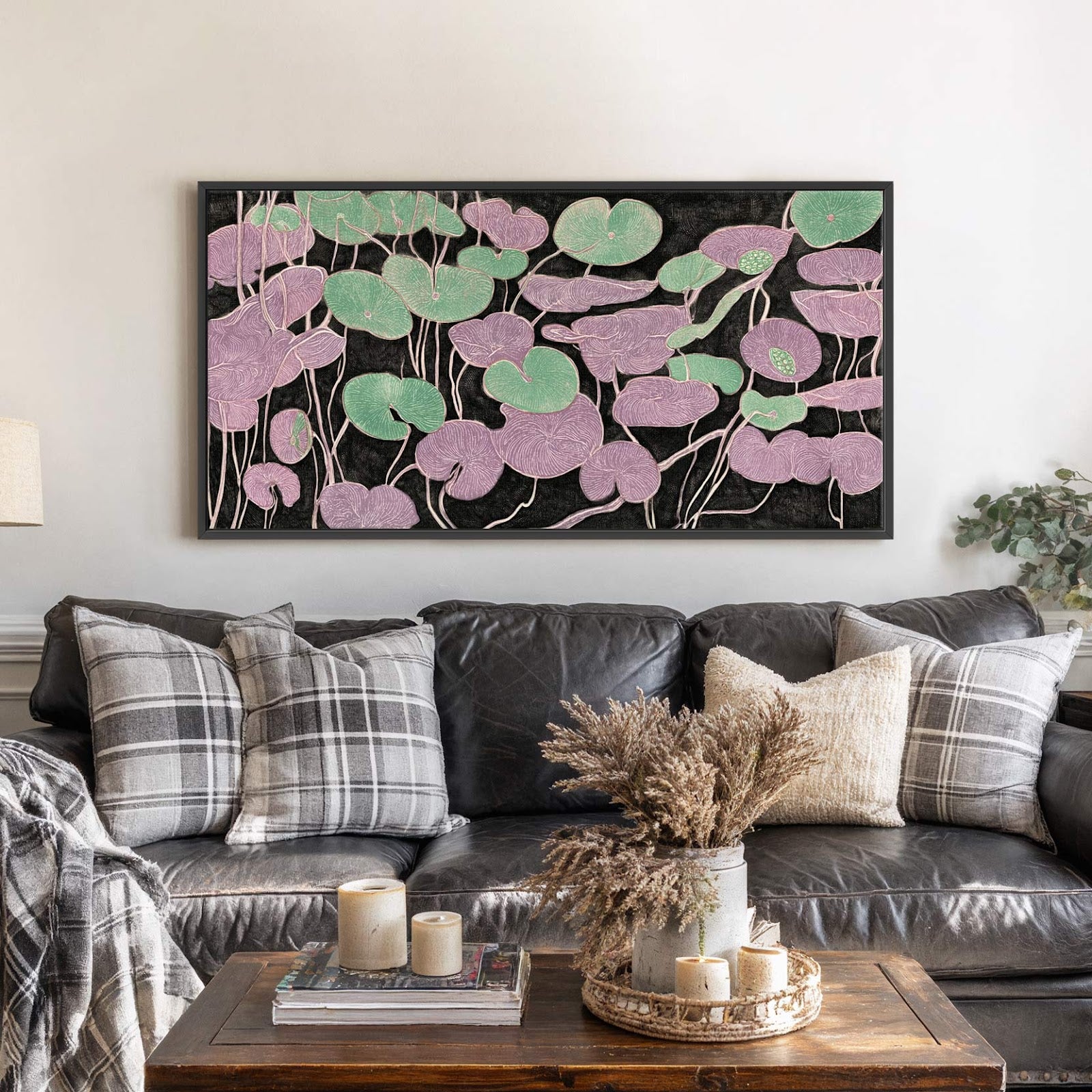 Canvas wall art in interior setting.