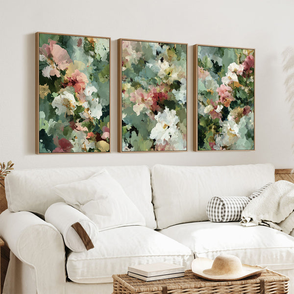 Spring Garden Abstract Triptych Wall Art
