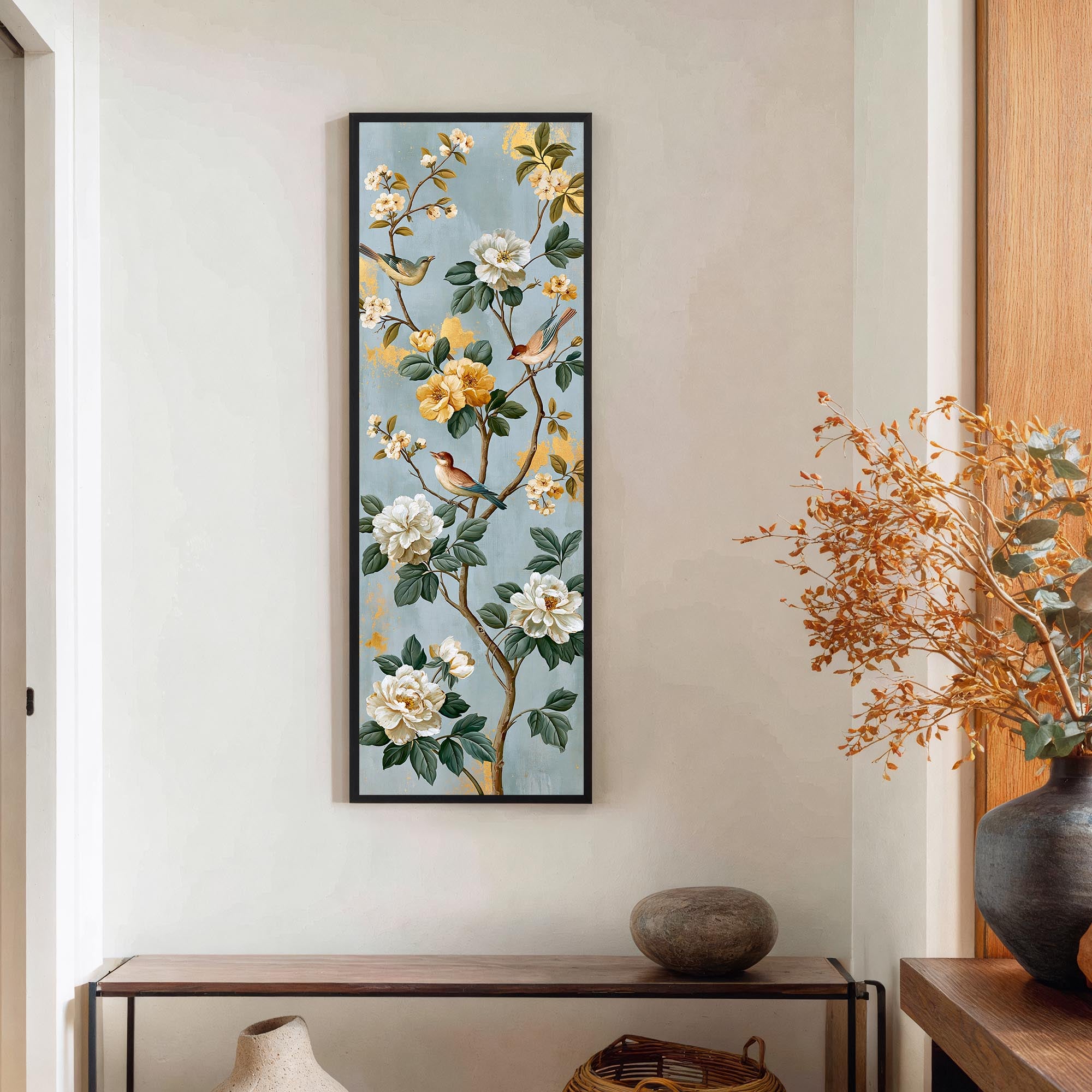 Blue Garden Song — Floral Bird Canvas Wall Art