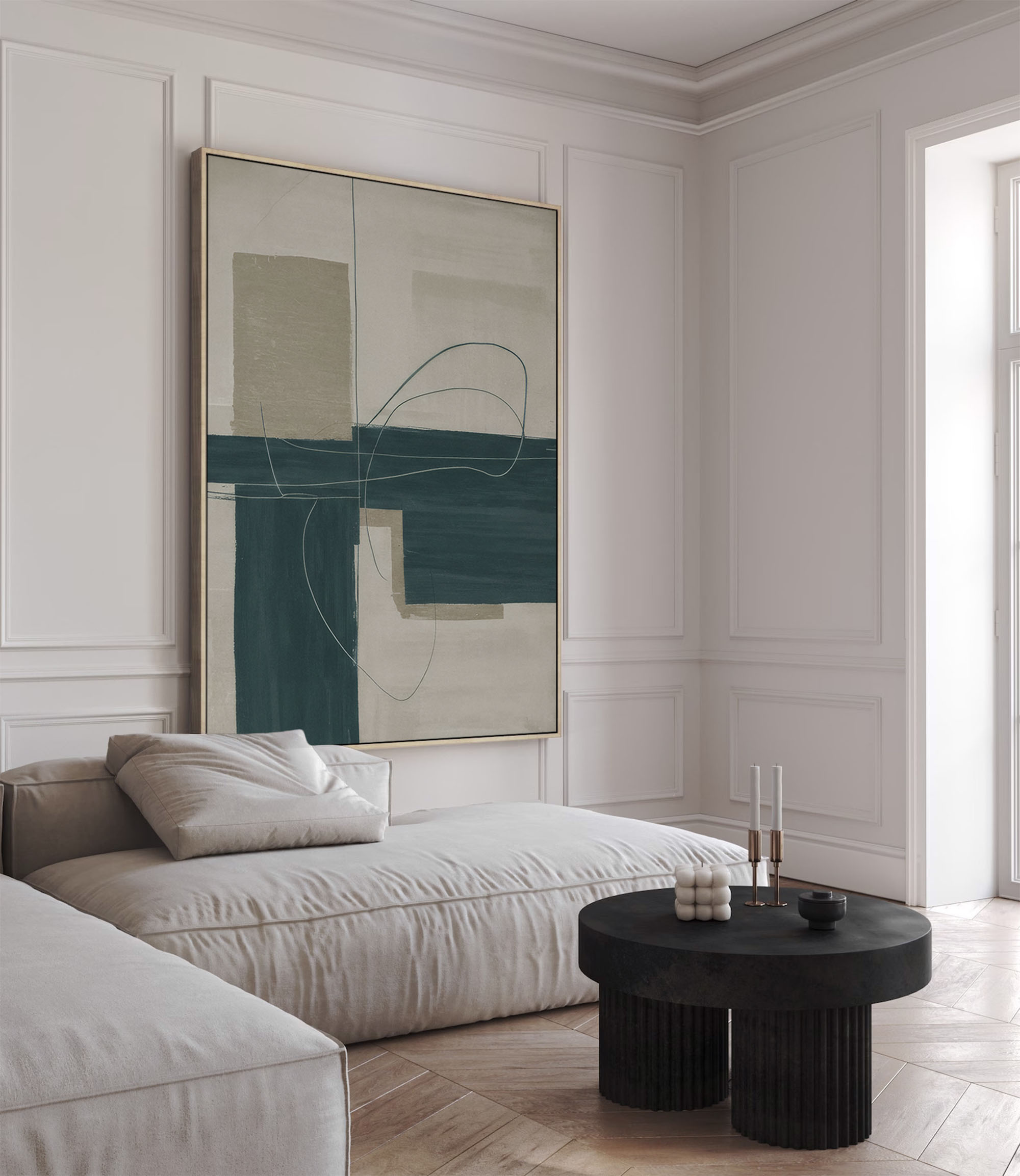 Green & Beige Abstract Canvas Wall Art