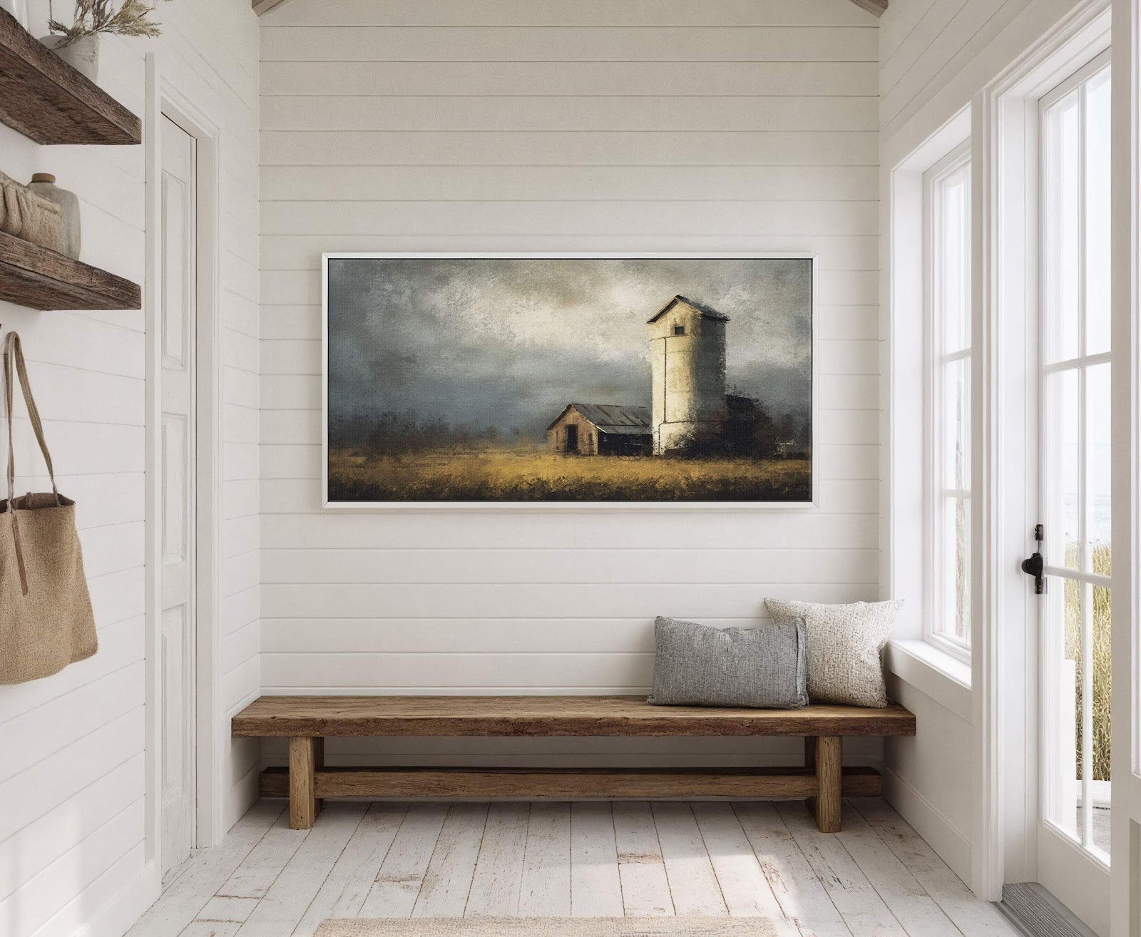 Canvas wall art in interior setting.
