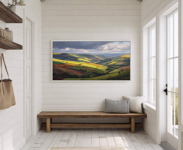 Canvas wall art in interior setting.