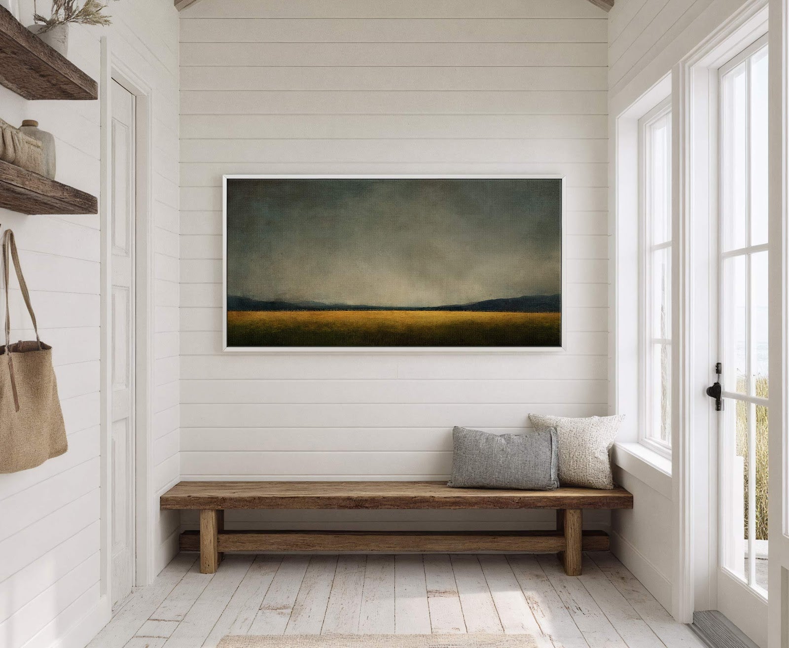 Canvas wall art in interior setting.