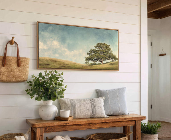 Canvas wall art in interior setting.