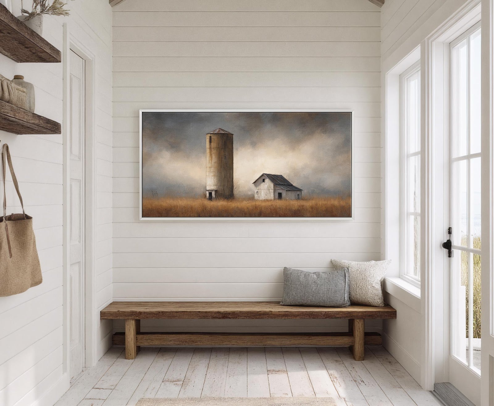 Canvas wall art in interior setting.