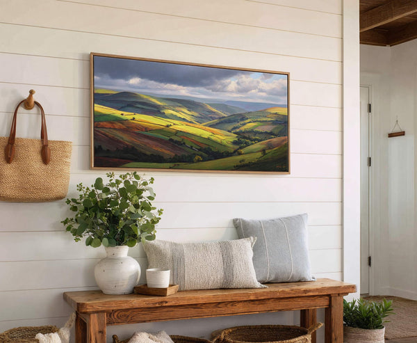 Canvas wall art in interior setting.