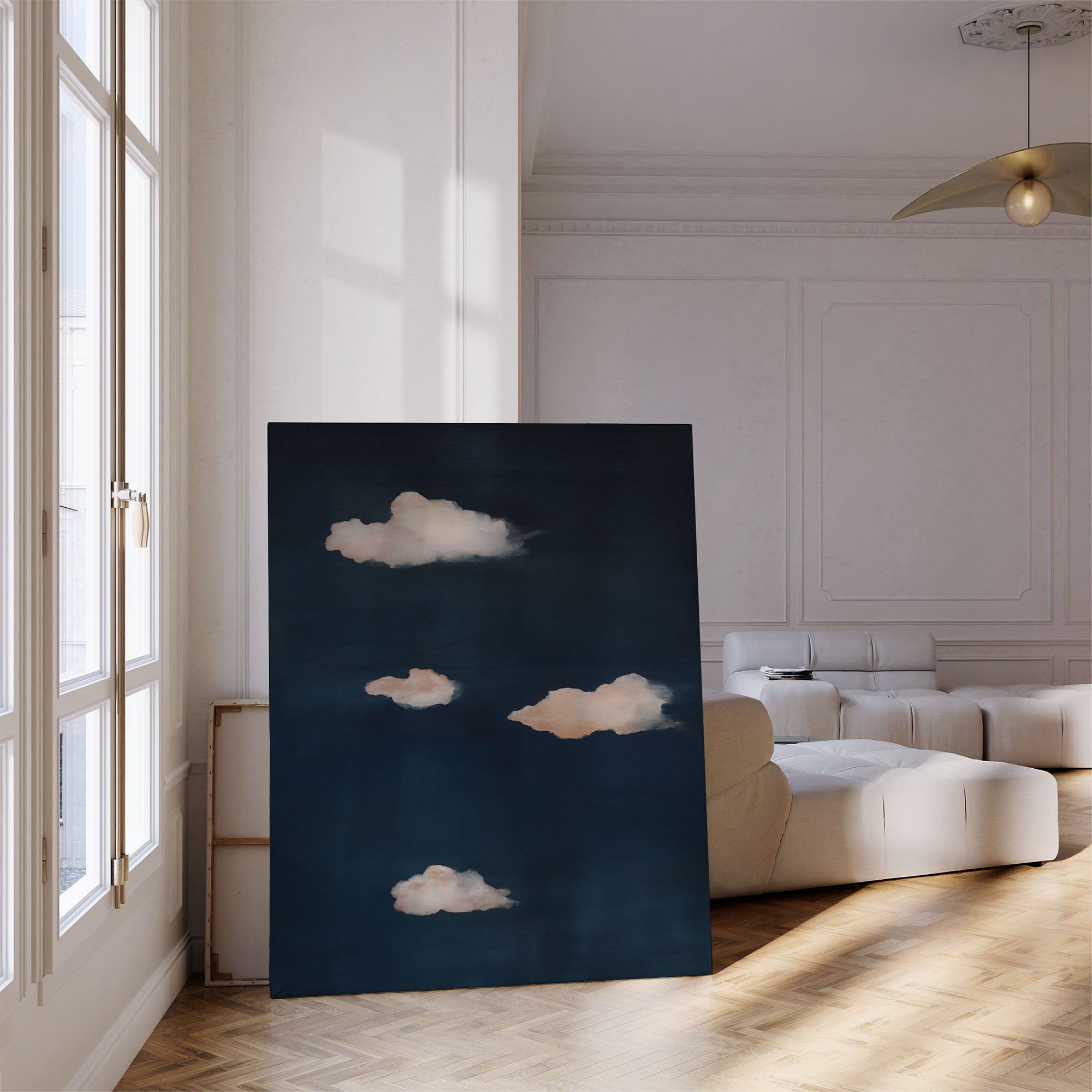 Midnight Reverie Cloud Wall Art - Abstract Navy Sky Canvas Print