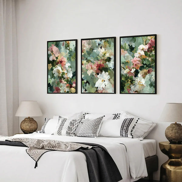 Spring Garden Abstract Triptych Wall Art