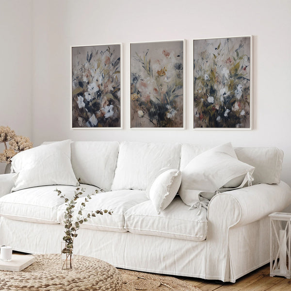 Triptych Floral Moody Framed Canvas Art