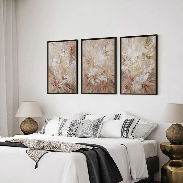 Triptych Soft Neutral Floral Wall Art Print