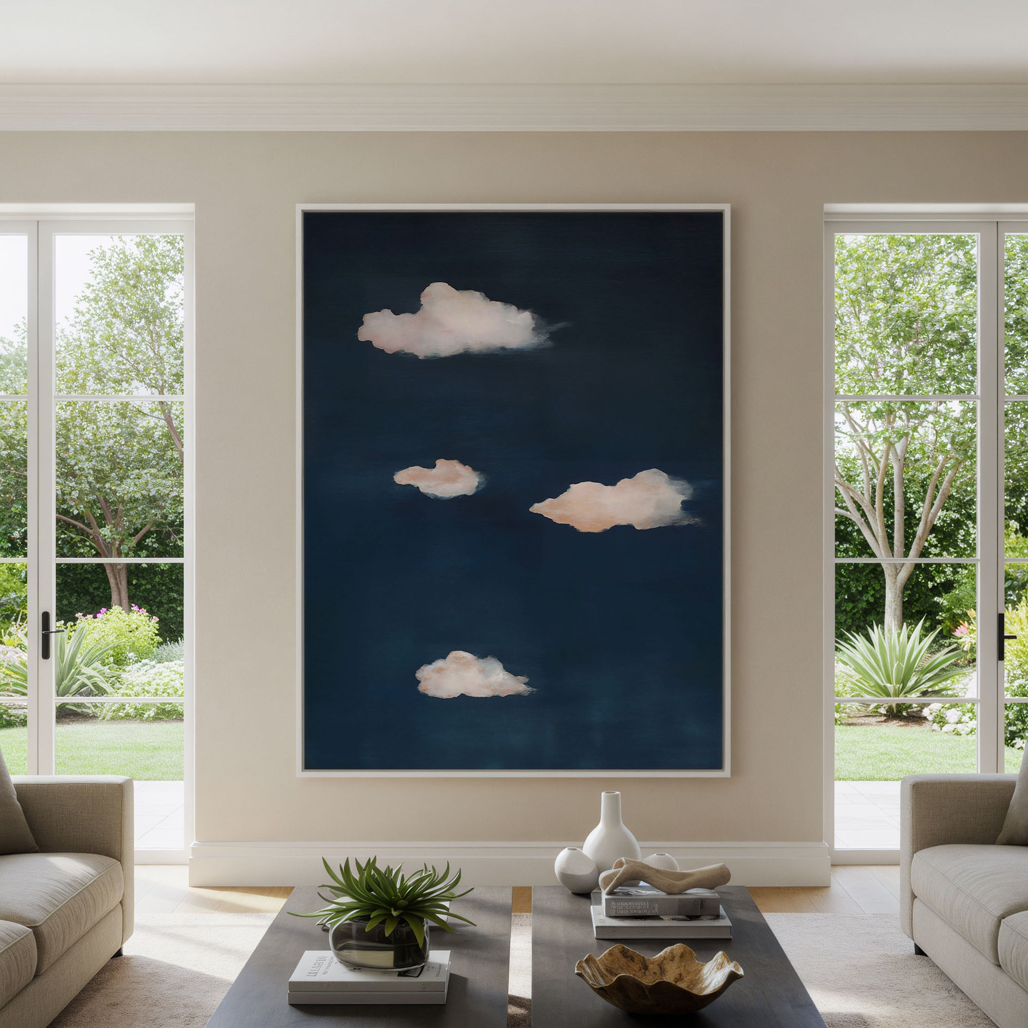 Midnight Reverie Cloud Wall Art - Abstract Navy Sky Canvas Print