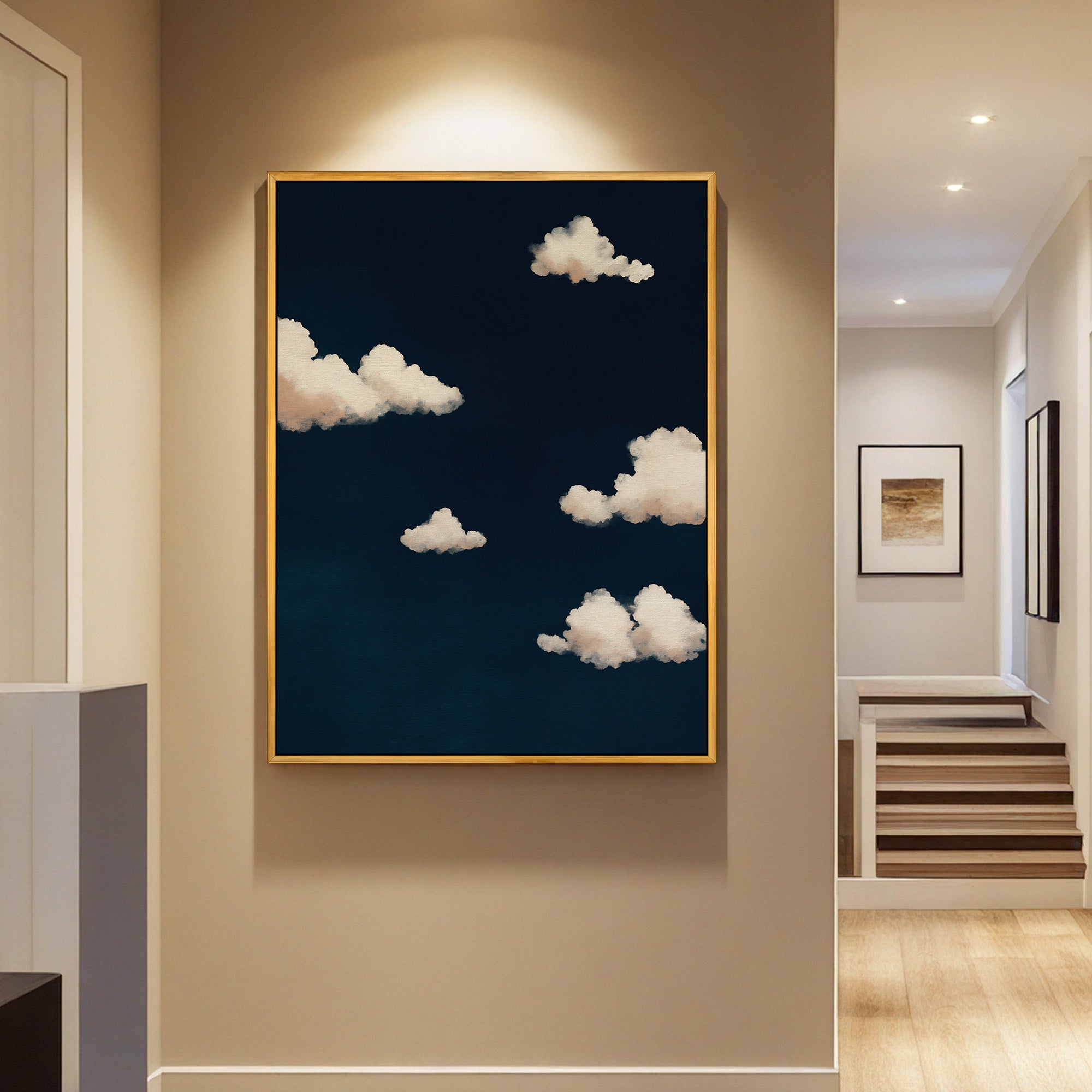Navy Dreams Cloud Canvas Wall Art - Modern Abstract Sky Print