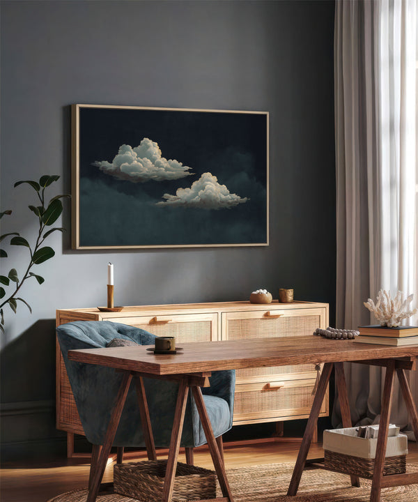 Two Clouds Moody Navy Canvas Art