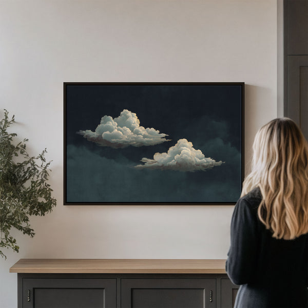 Two Clouds Moody Navy Canvas Art