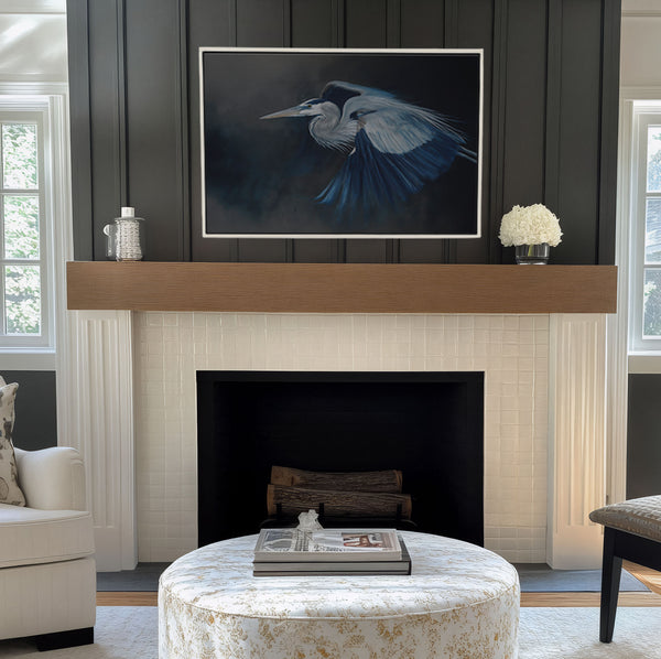 Tableau sur toile représentant un grand héron bleu