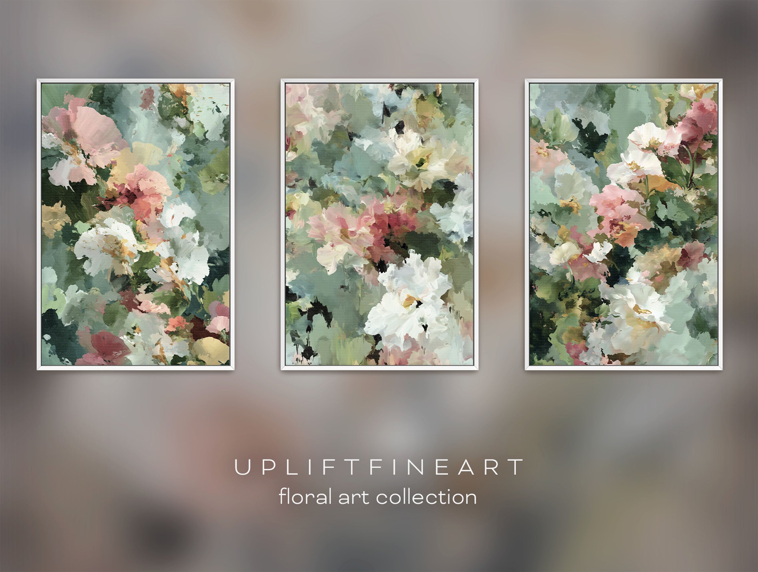 Spring Garden Abstract Triptych Wall Art