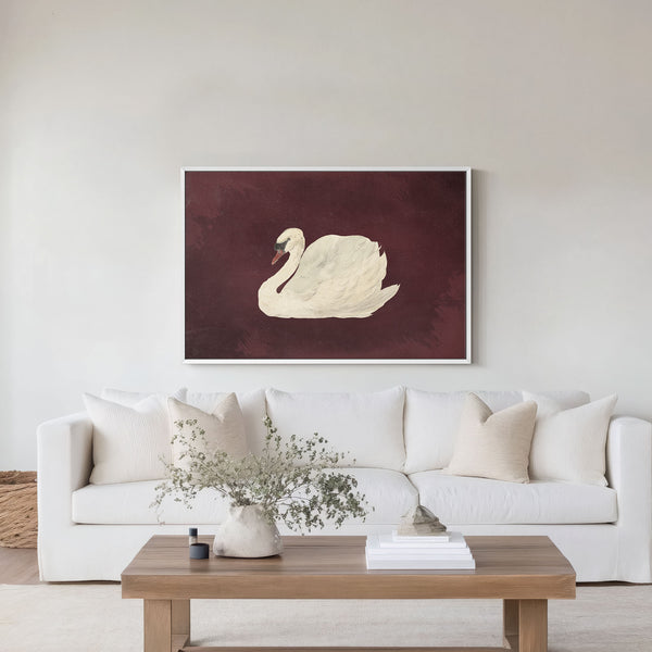 Tableau mural vintage cygne bordeaux