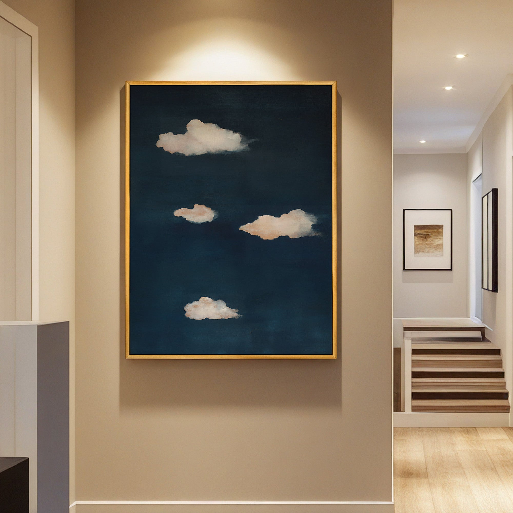 Midnight Reverie Cloud Wall Art - Abstract Navy Sky Canvas Print