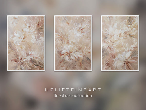 Triptych Soft Neutral Floral Wall Art Print