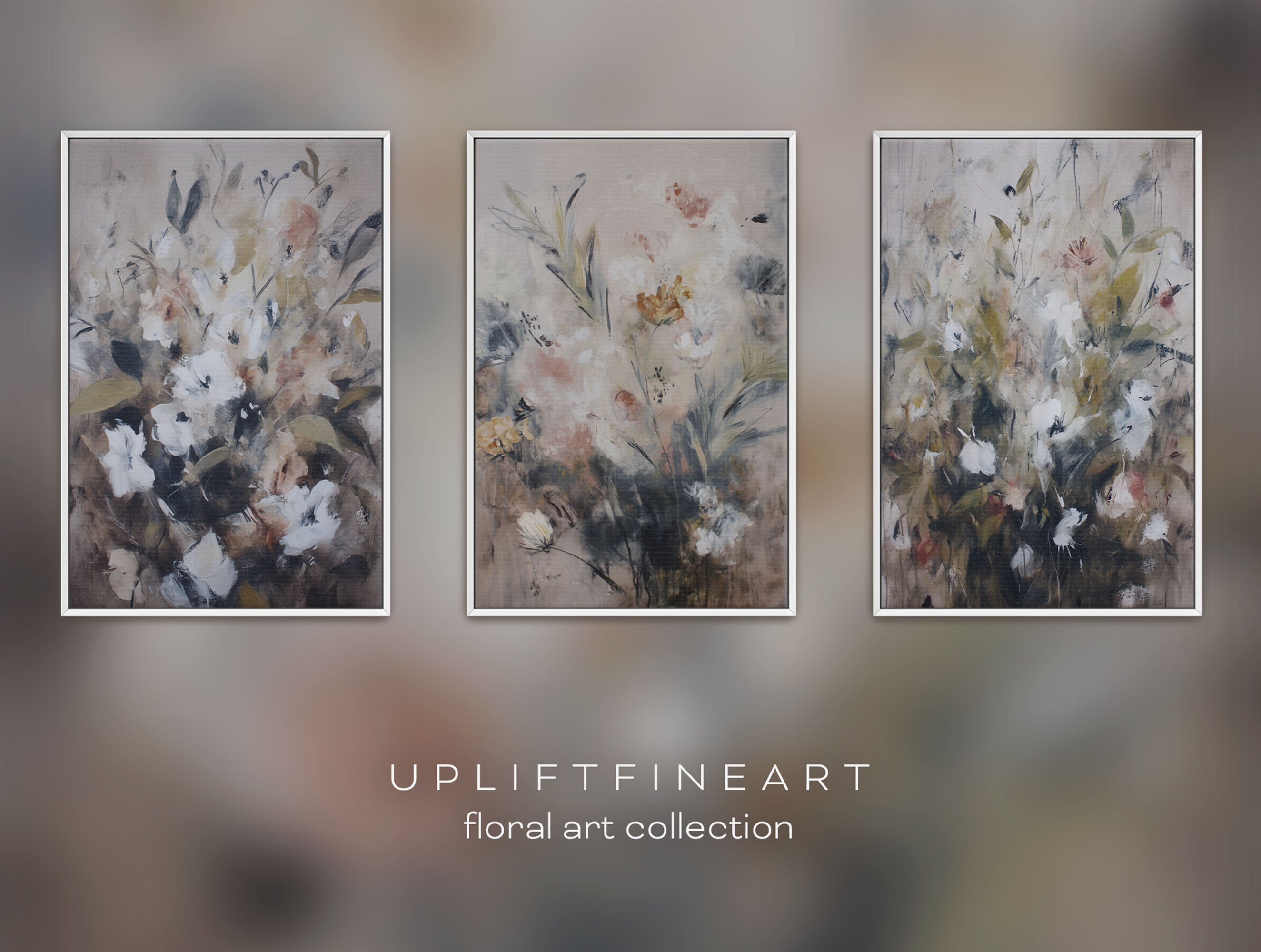 Triptych Floral Moody Framed Canvas Art