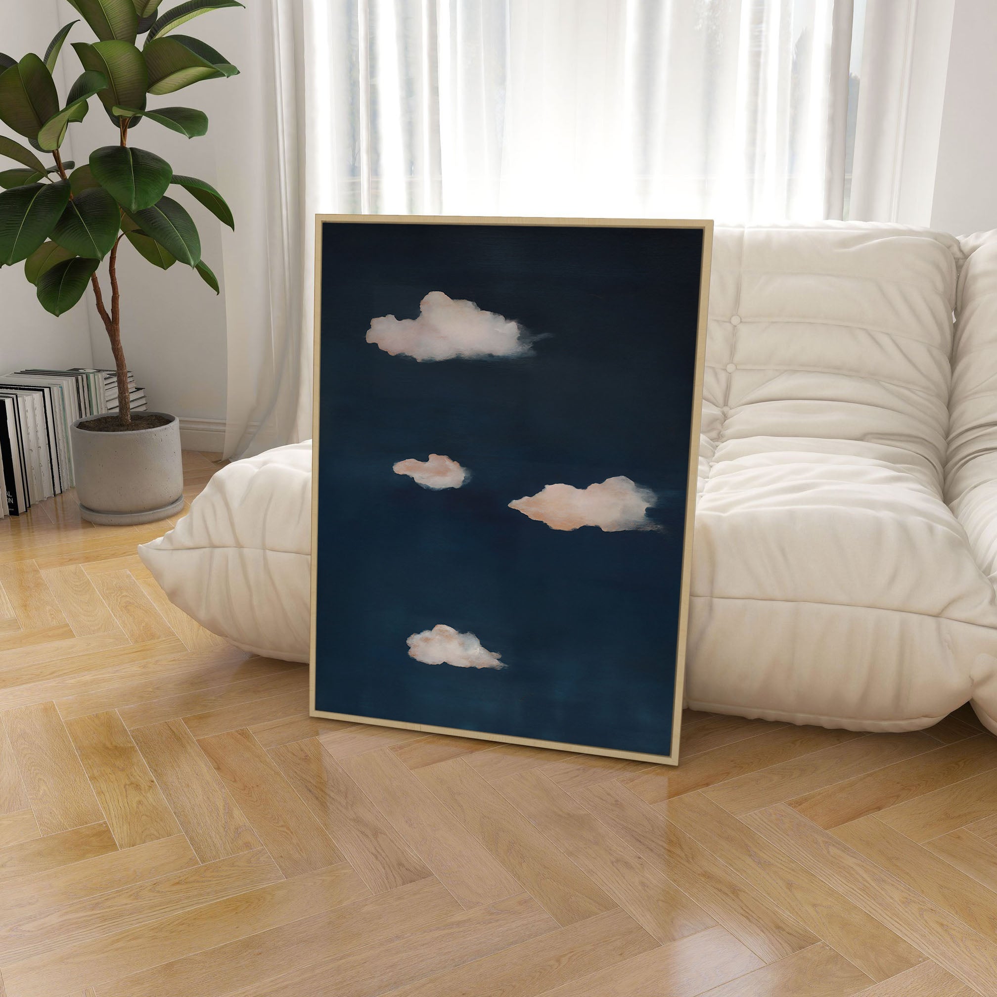 Midnight Reverie Cloud Wall Art - Abstract Navy Sky Canvas Print