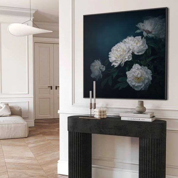 White Peony Moody Wall Art Print