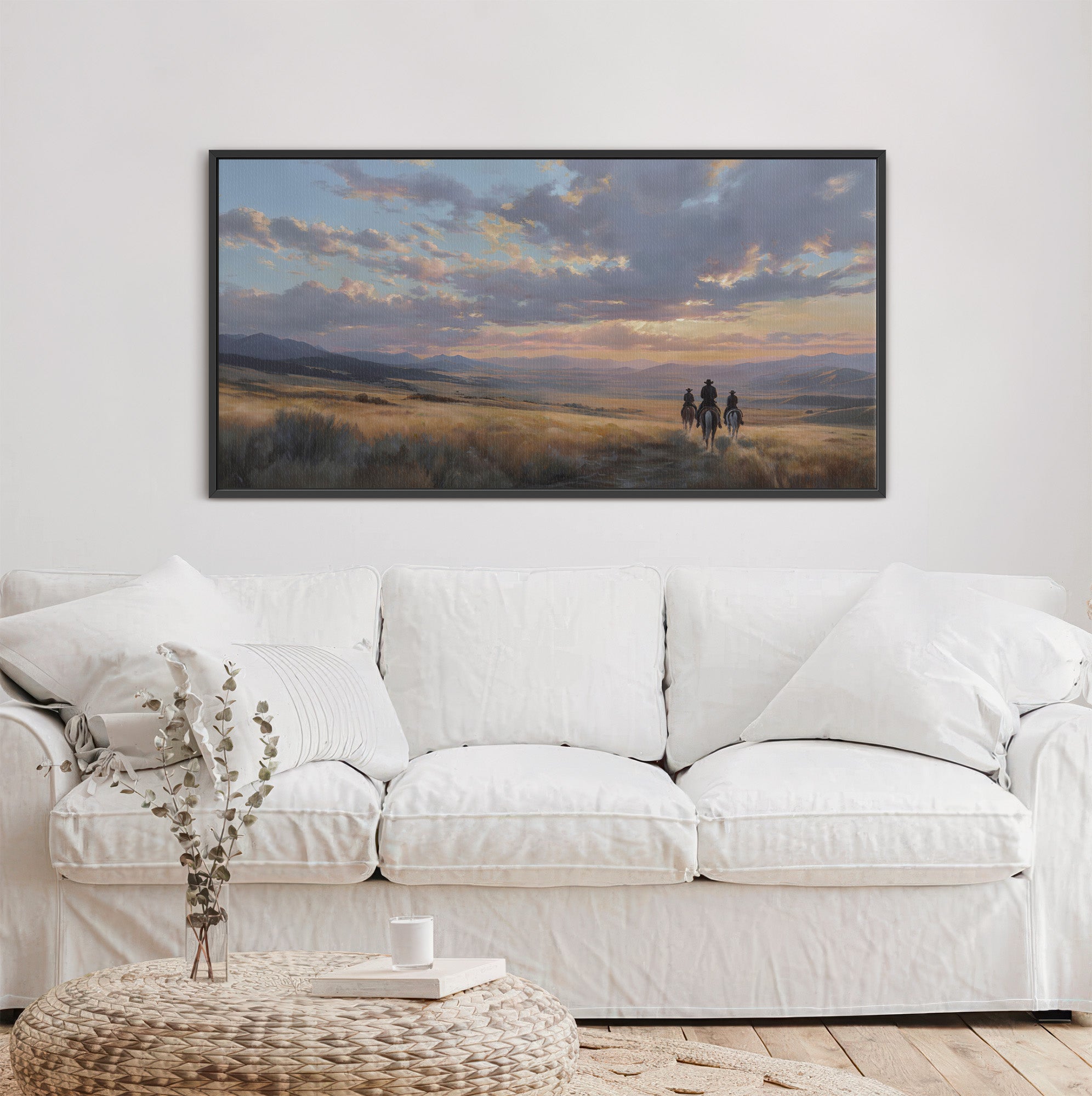 Cowboys in Western Sunset Landscape Wall Art