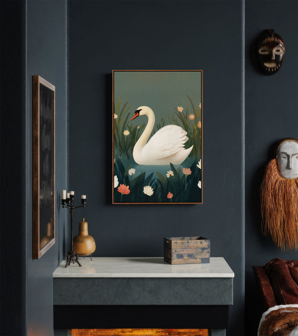 Der ruhige Schwan (Botanischer Kunstdruck)