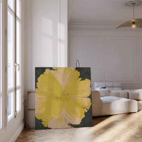 Abstrakter Kunstdruck mit gelber Blume