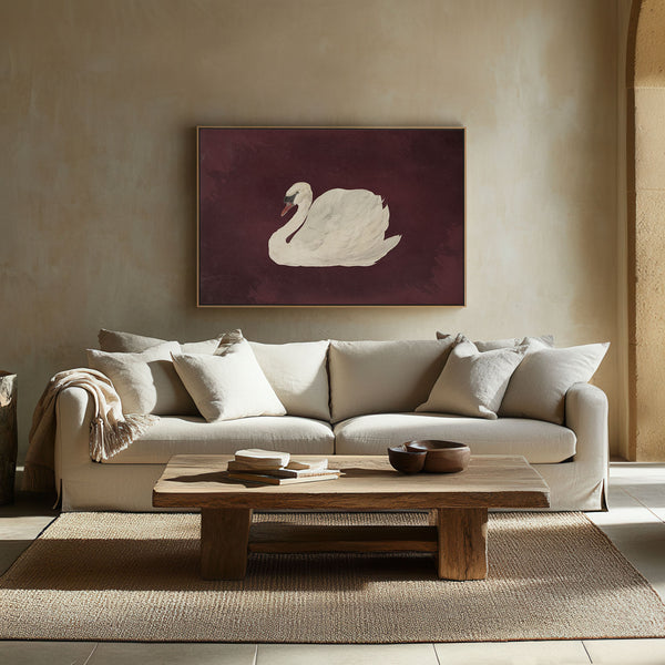 Tableau mural vintage cygne bordeaux