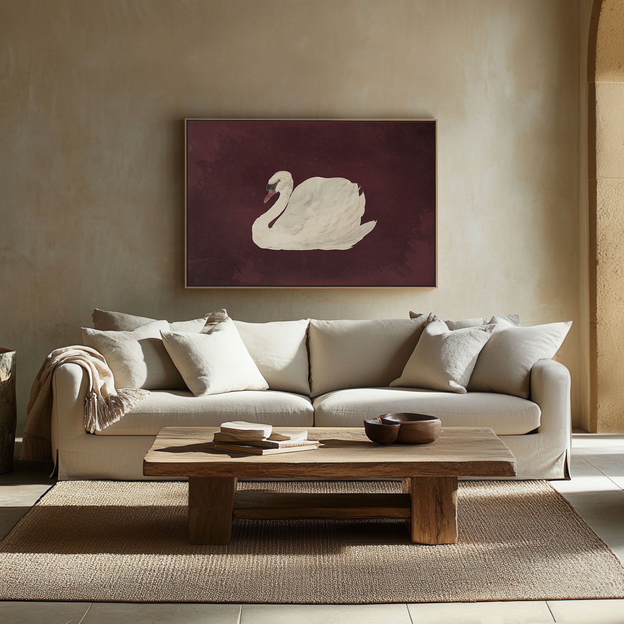 Vintage Swan Maroon Wall Art