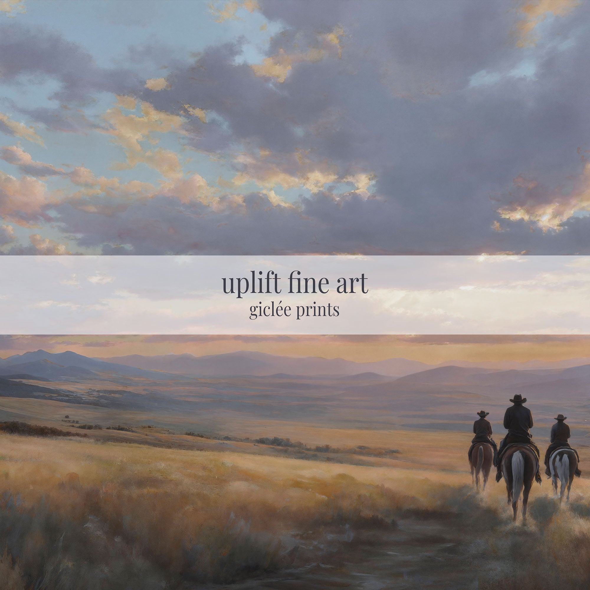 Cowboys in Western Sunset Landscape Wall Art