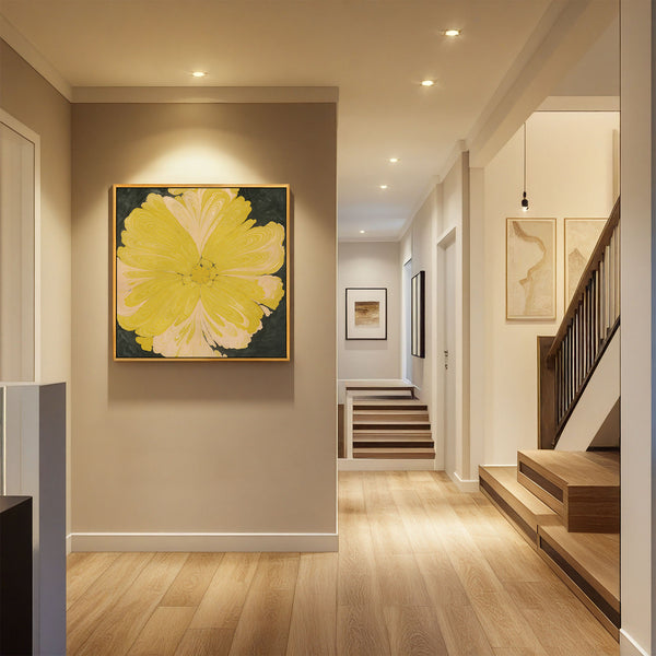 Abstrakter Kunstdruck mit gelber Blume