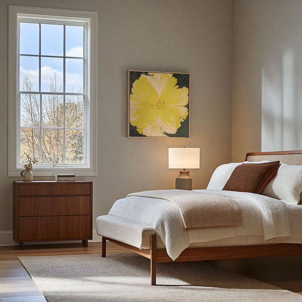 Abstrakter Kunstdruck mit gelber Blume