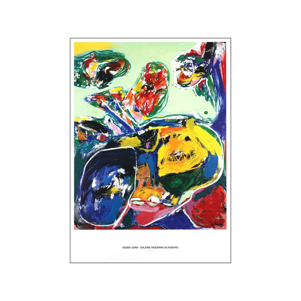 Asger Jorn abstract print with vivid green, blue, yellow, and red brushwork