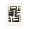 Abstract composition with intersecting black and grey brushstrokes arranged in a grid-like pattern on a cream background, evoking a sense of balance and calm.