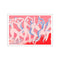 Abstract depiction of dancing figures in a fluid style, with flowing lines in pale blue and white against a background of bright pink and red, conveying a sense of energetic movement and joyful expression.