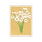 Framed artwork of white flowers with green stems on a beige background