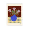 Floral Art print by Carla Llanos, with a blue vase and pink flowers on a brown and patterned green background.