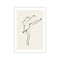 A minimalist line drawing of a ballet dancer in a graceful pose, rendered in bold black ink against a soft, creamy background, conveying elegance and movement.