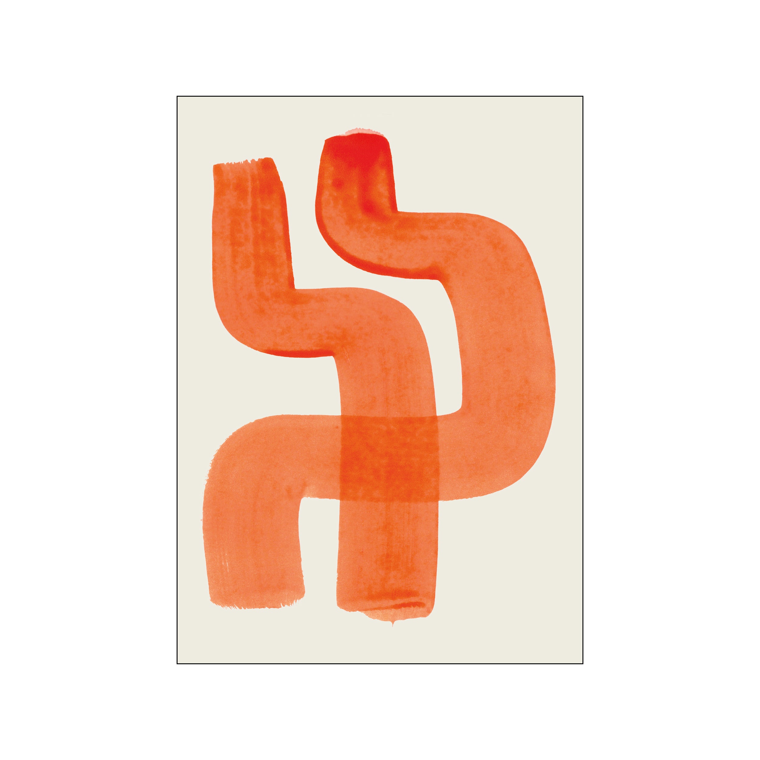 Abstract portrait print with interlocking orange shapes on a soft cream background