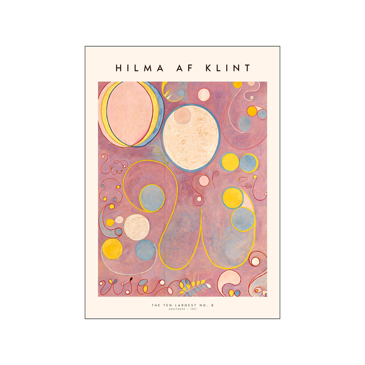 Hilma af Klint abstract print with pastel circles, looping lines, and a lilac ground