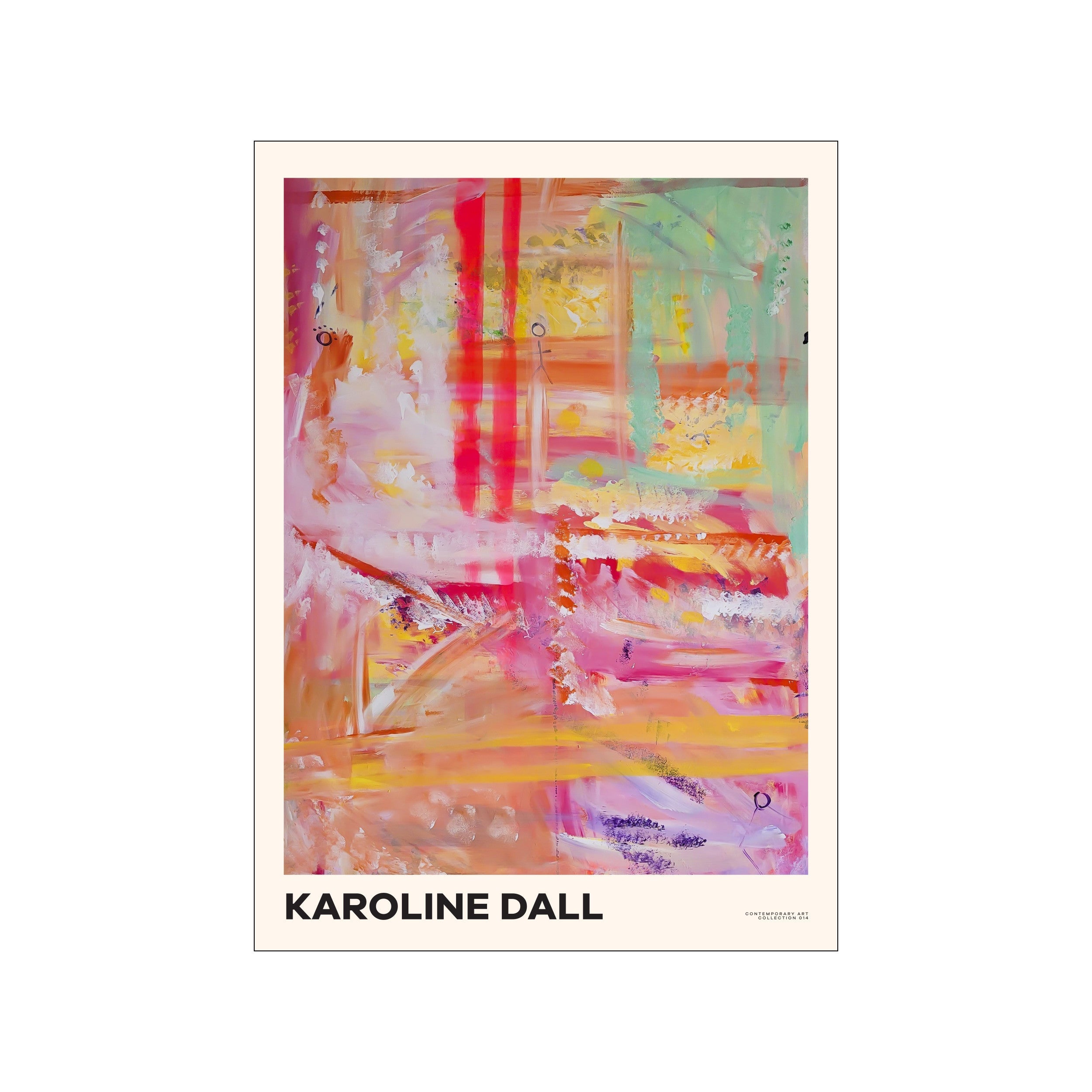 Abstract pastel artwork with pink, coral, yellow, mint, and lavender brushstrokes